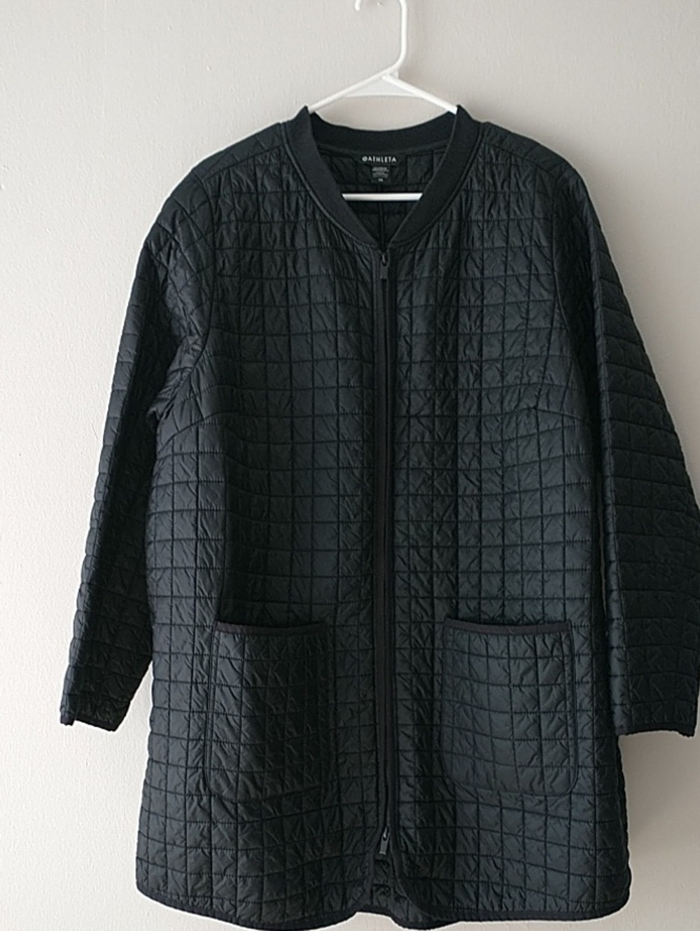 Athleta Black Quilted Zip-Front Long Puffer Jacket